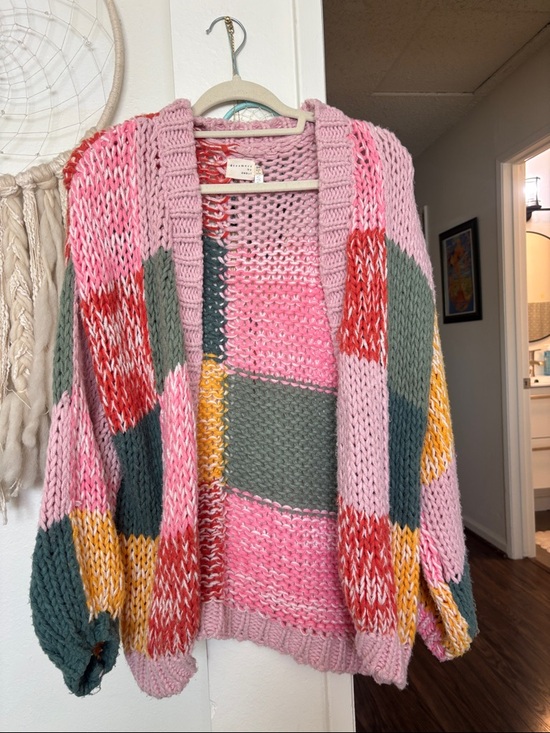 Dreamers By Debut Sweaters - Chunky Patchwork Knit Cardigan Sweater - Pink Multi